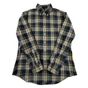 Ralph Lauren Custom Fit Plaid Button Down Shirt Navy Green Tan Mens Large